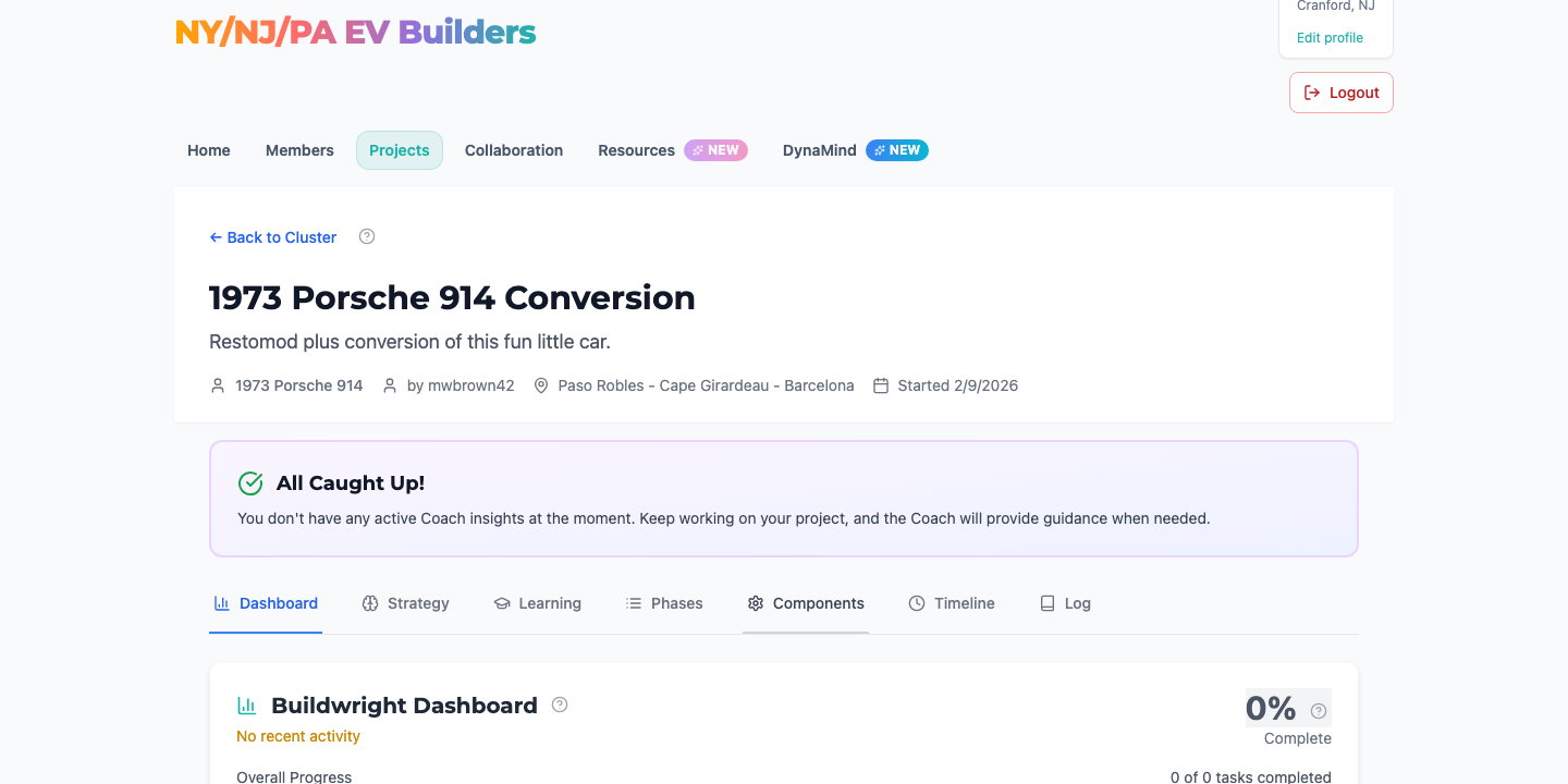Buildwright — EV conversion project dashboard